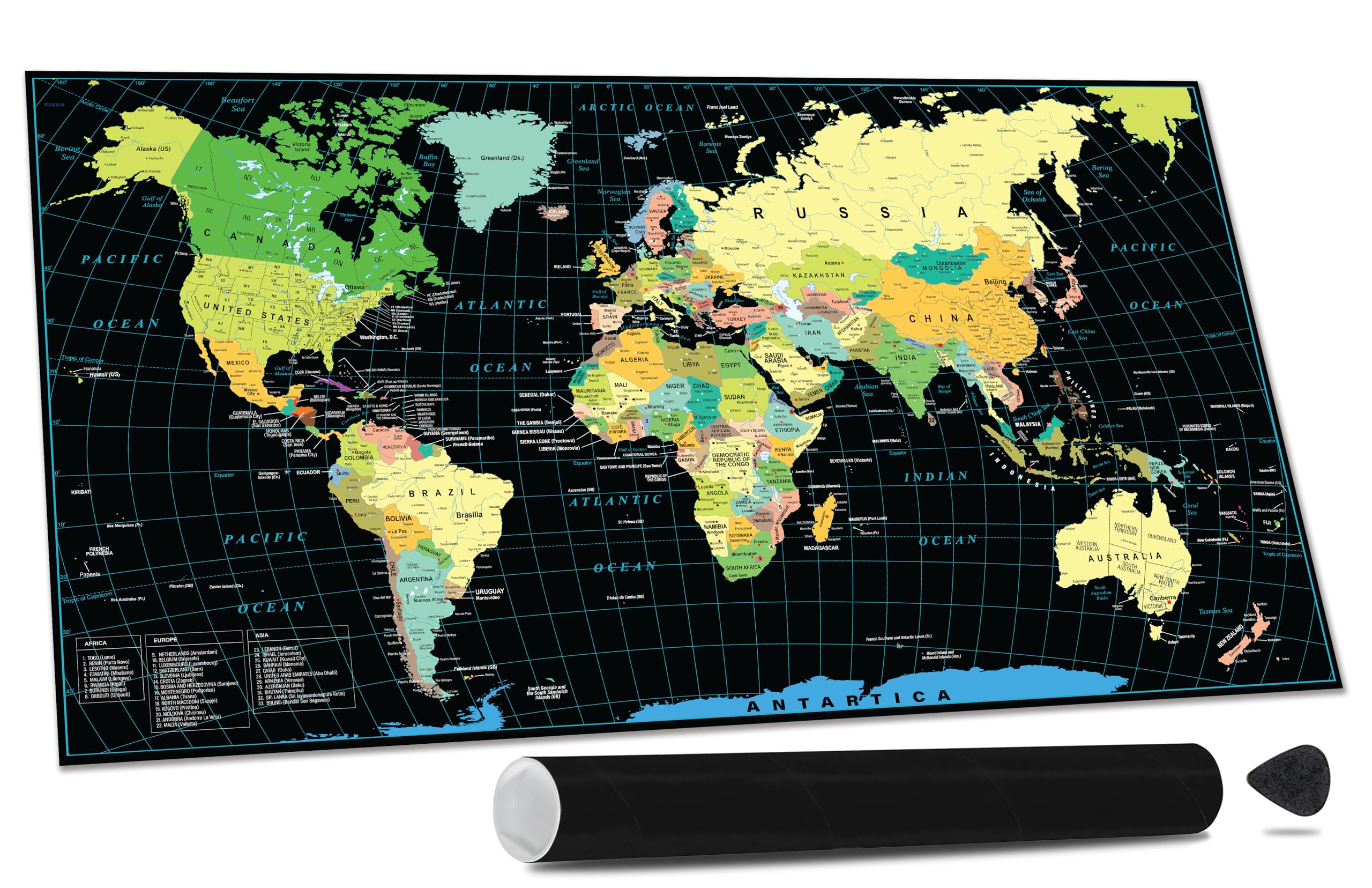 Scratch Off World Maps Poster - Travel Gift Large Durable Map With